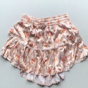 LoveShackFancy silk Pink and Yellow Floral Skirt